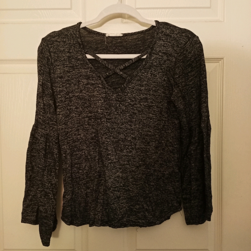 Crisscross V-neck Black Shirt